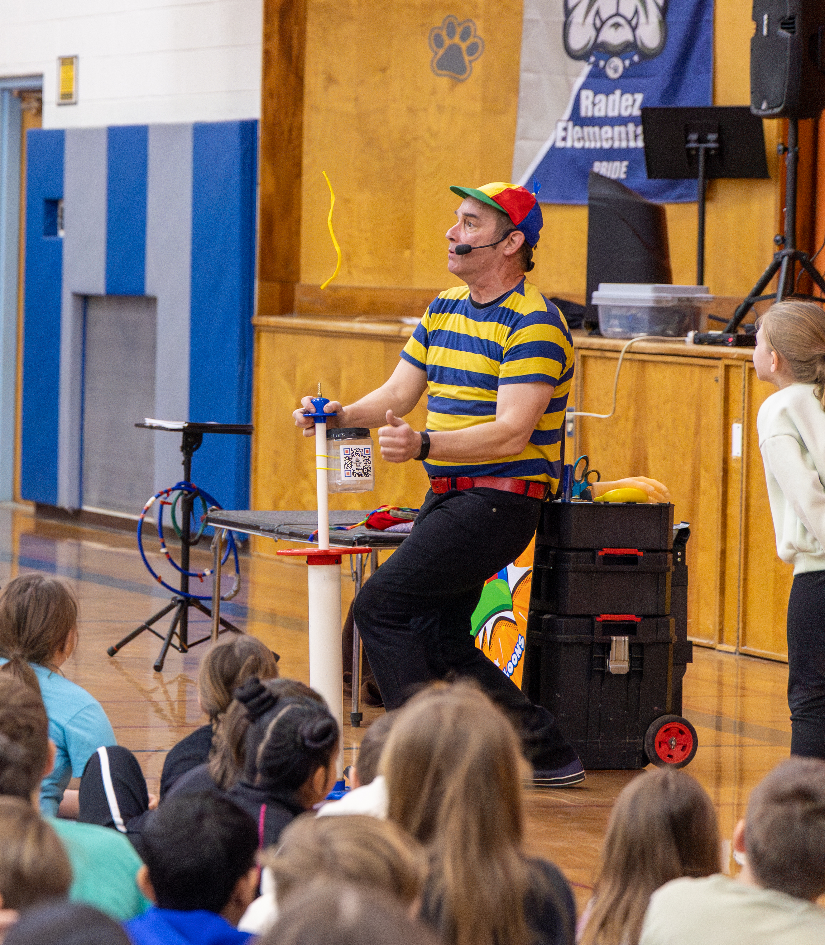 Mr. Twisty performing a balance trick